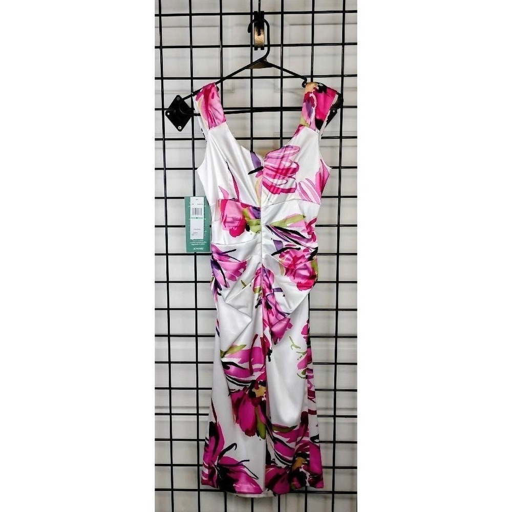 London Style Nights Abstract Floral Midi Sheath Dress Party Cocktail Size 8 New - Picture 3 of 7